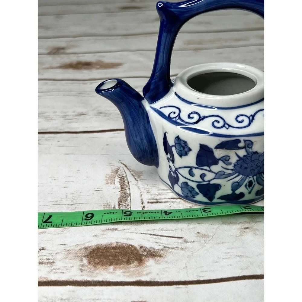 Vintage Miniature Teapot Blue White Chinoiserie Floral Decorative ( no lid) 5.5